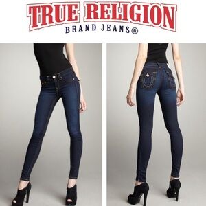 TRUE RELIGION “Rachel” Skinny High-Rise Flap Pocket Ankle Zipper Denim Jeans ❤️